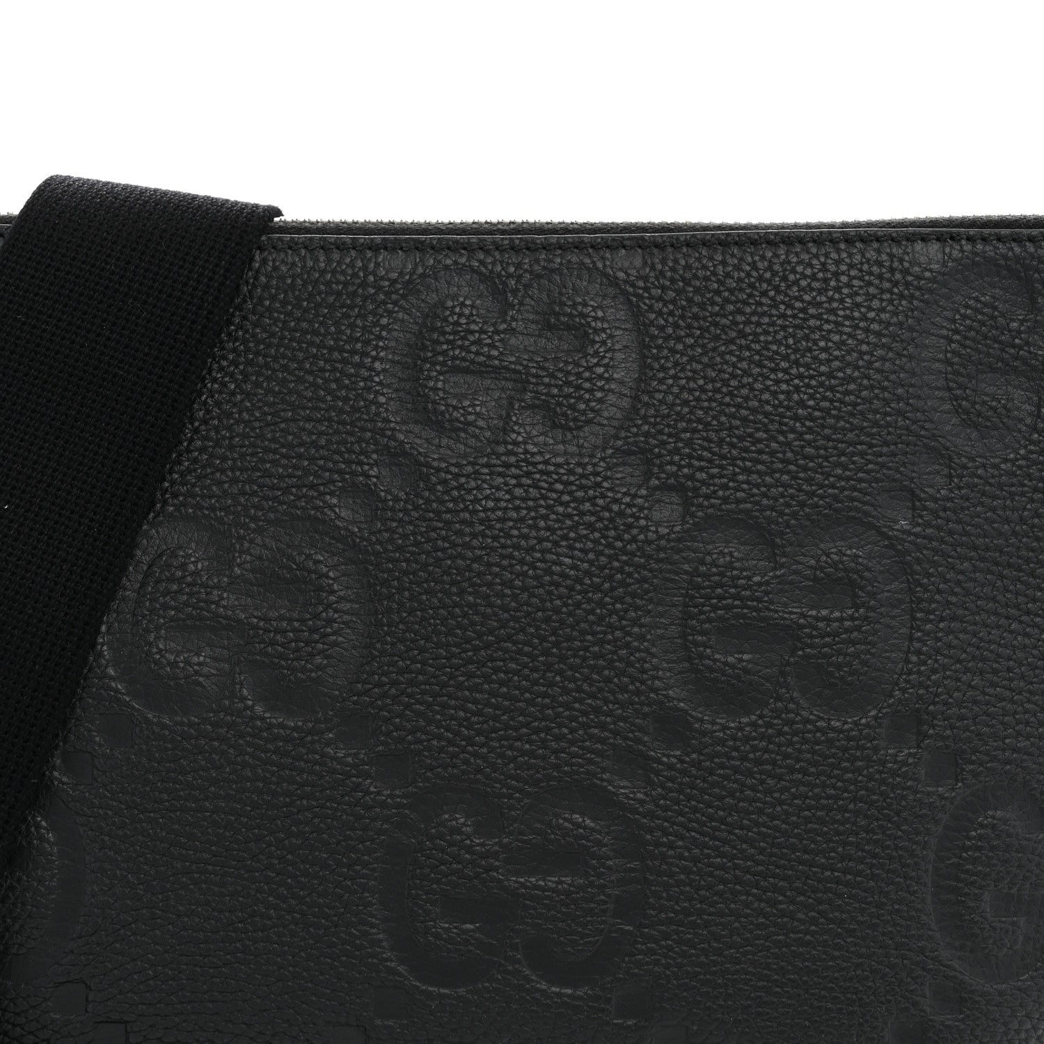 Gucci Piuma Calfskin Jumbo GG Embossed Medium Wristlet Messenger Bag Black 8 of 10