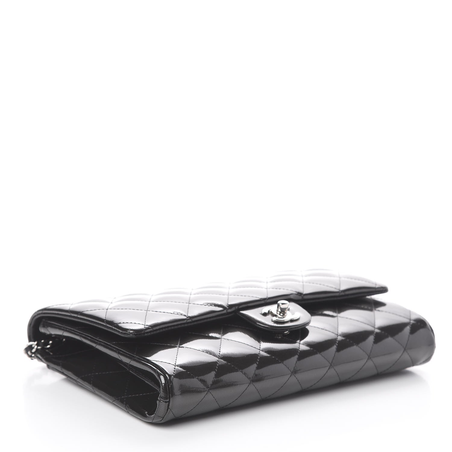 Chanel Striated Patent Quilted Clutch With Chain Flap Black 3 of 8