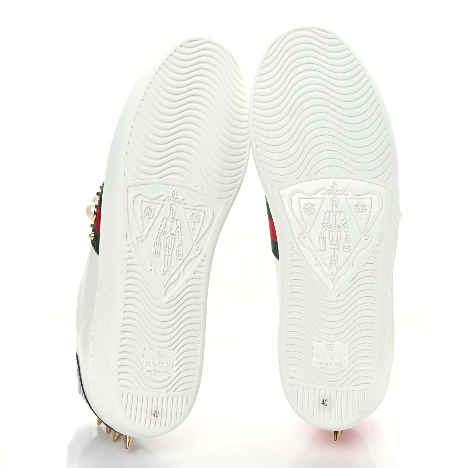 Gucci Calfskin Web Pearl Studded Womens Ace Sneakers 40 White 5 of 7