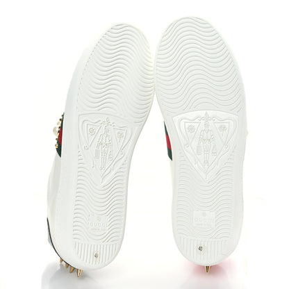 Gucci Calfskin Web Pearl Studded Womens Ace Sneakers 40 White 5 of 7