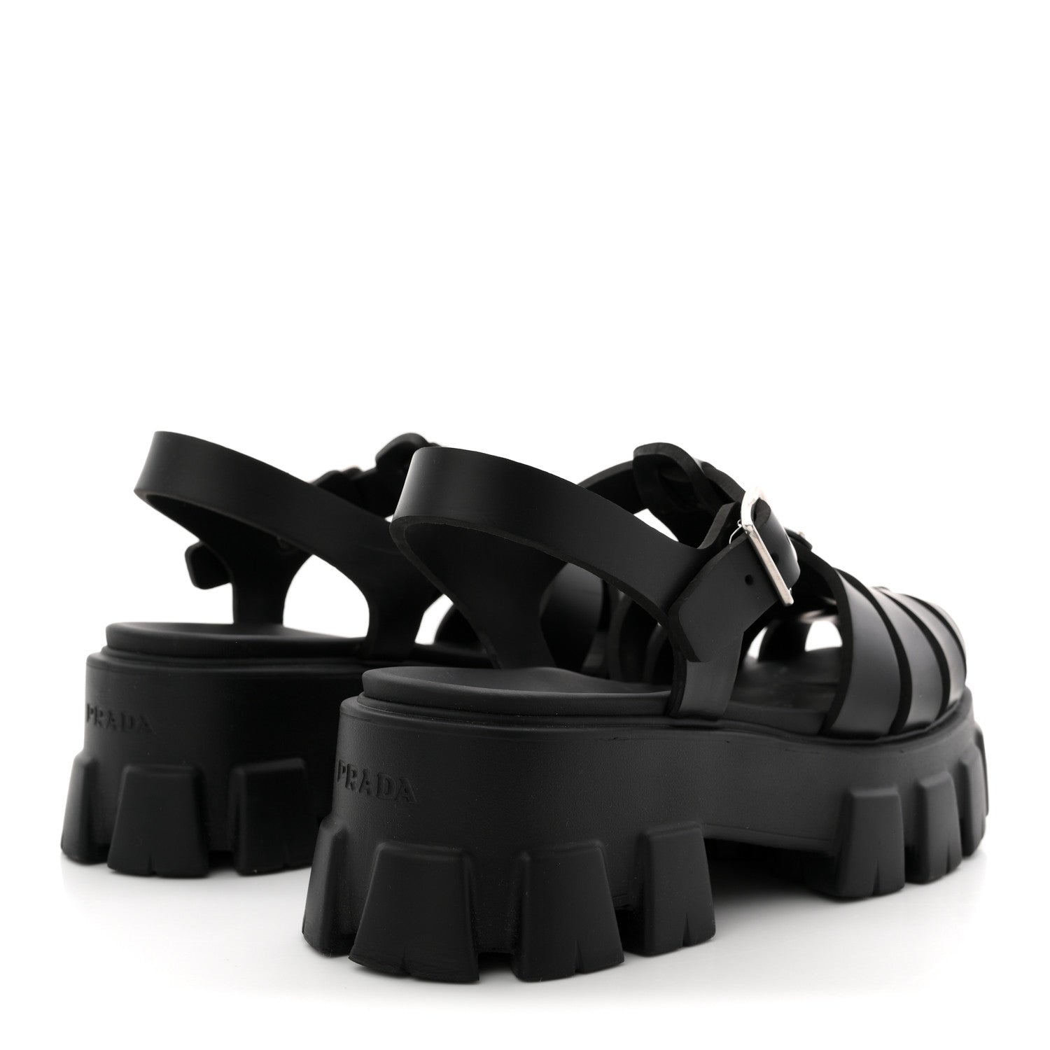 Prada Foam Rubber Triangle Logo Monolith 55mm Cage Sandals 39 Black 5 of 11