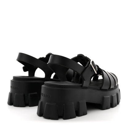 Prada Foam Rubber Triangle Logo Monolith 55mm Cage Sandals 39 Black 5 of 11