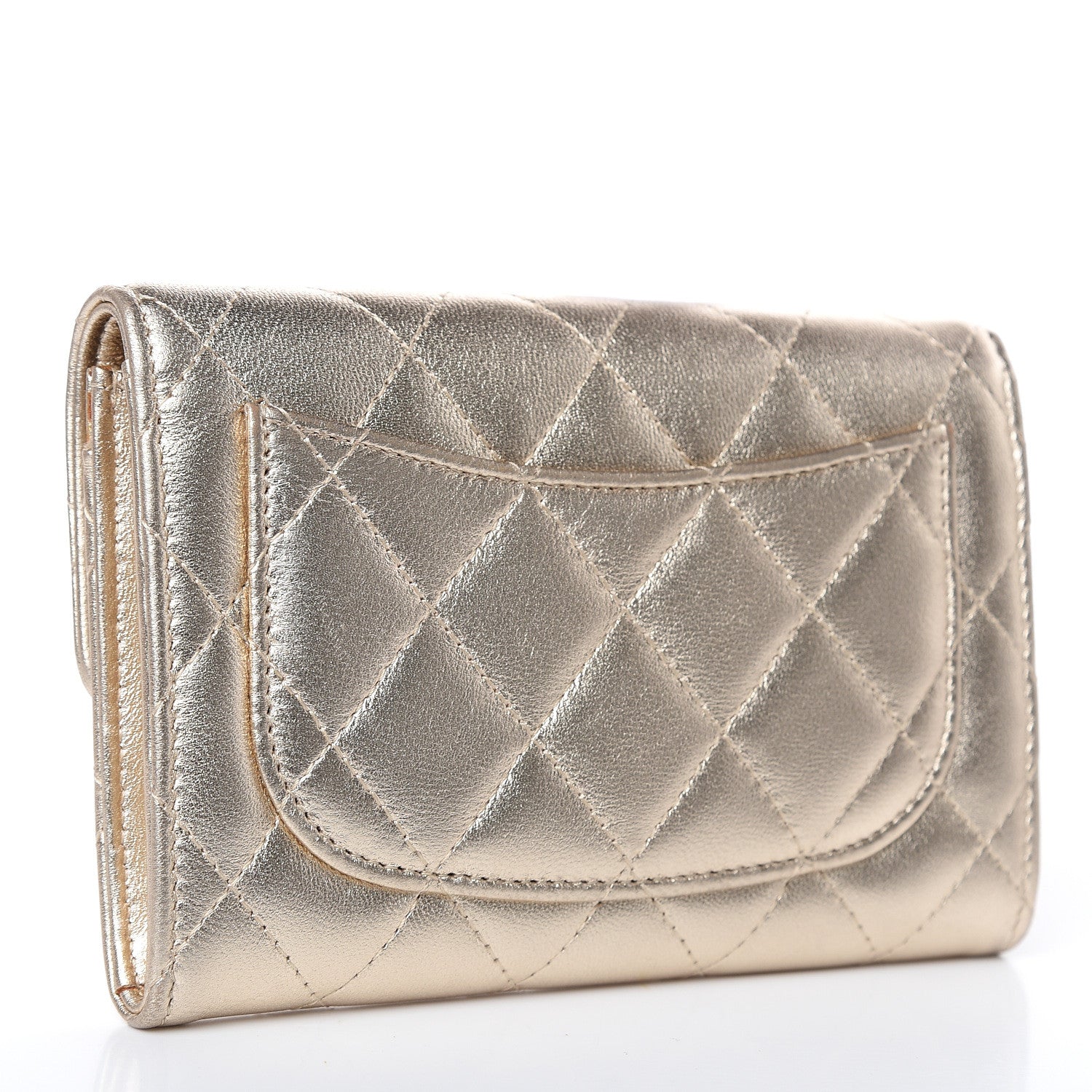 Chanel Metallic Lambskin Quilted Small Flap Wallet Pale Gold 3 of 11