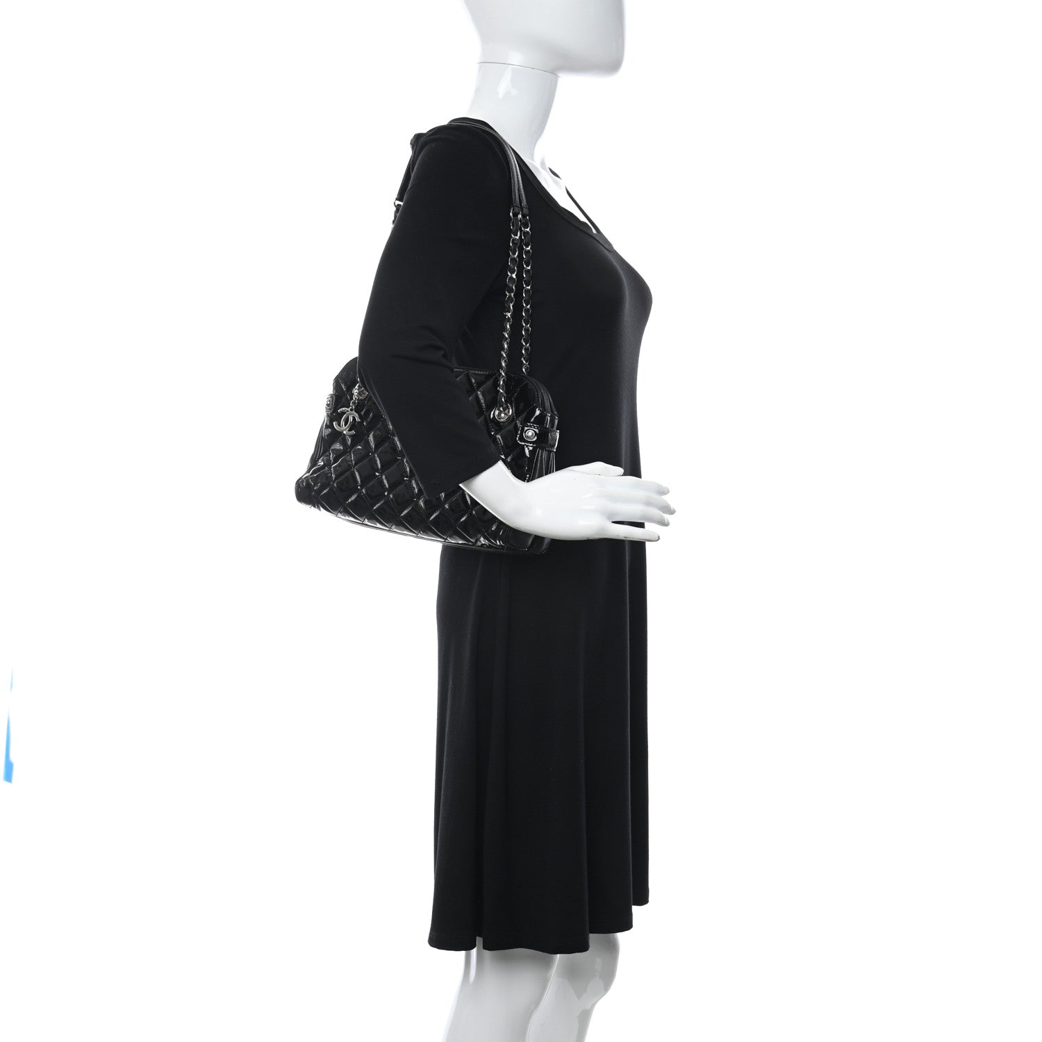 Chanel Patent Quilted Medium Just Mademoiselle Bowling Bag Black 2 of 9