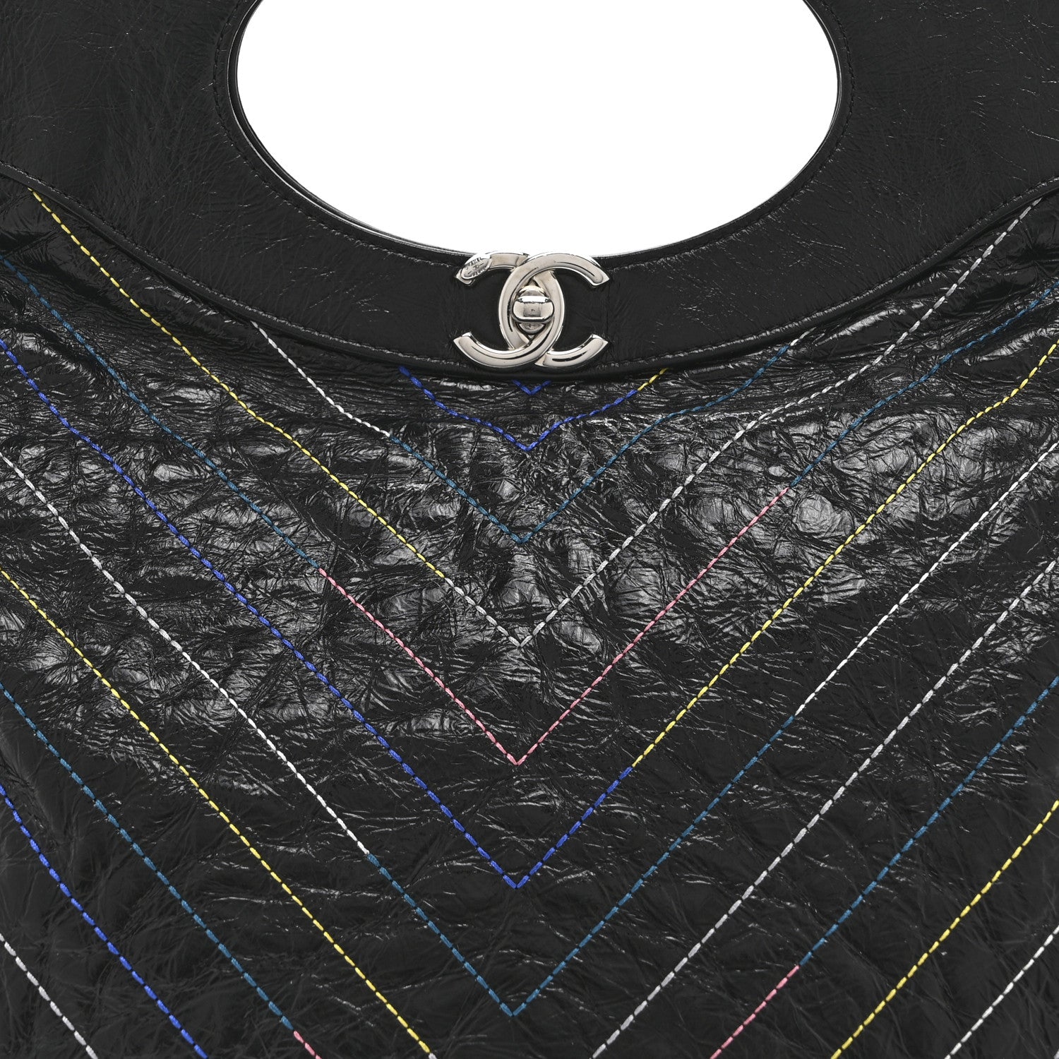 Chanel Glazed Calfskin Chevron Stitched Large 31 Shopping Bag Black Multicolor 8 of 10