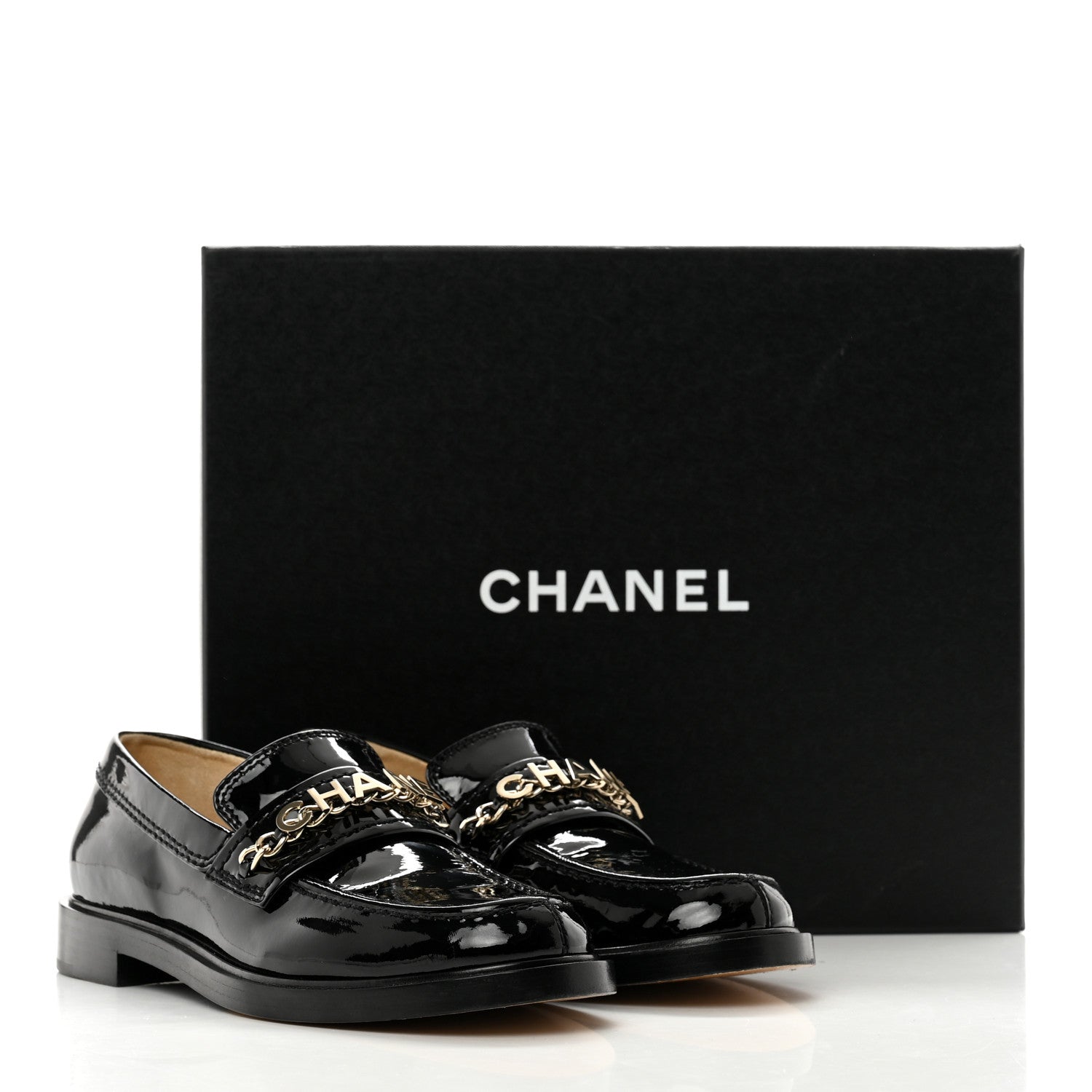 Chanel Shiny Calfskin Logo Loafers 36.5 Black 10 of 10