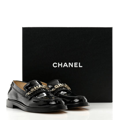 Chanel Shiny Calfskin Logo Loafers 36.5 Black 10 of 10
