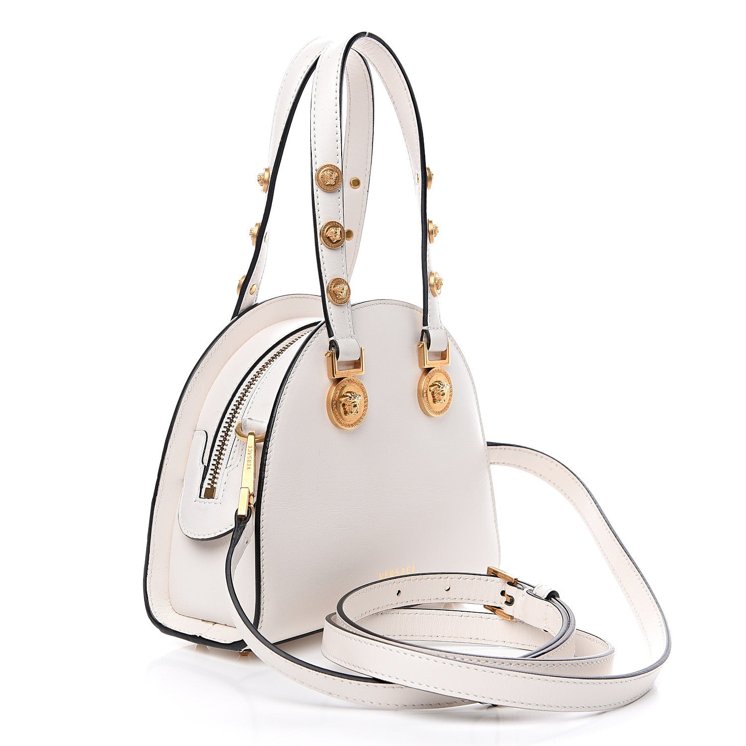 Versace Calfskin Small Medallion Tribute Bowling Bag White 2 of 9