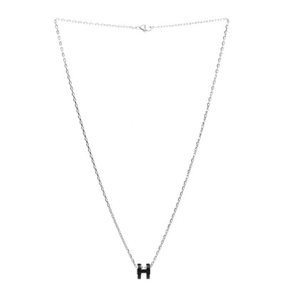 Hermes Lacquered Palladium Mini Pop H Pendant Necklace Black 3 of 7