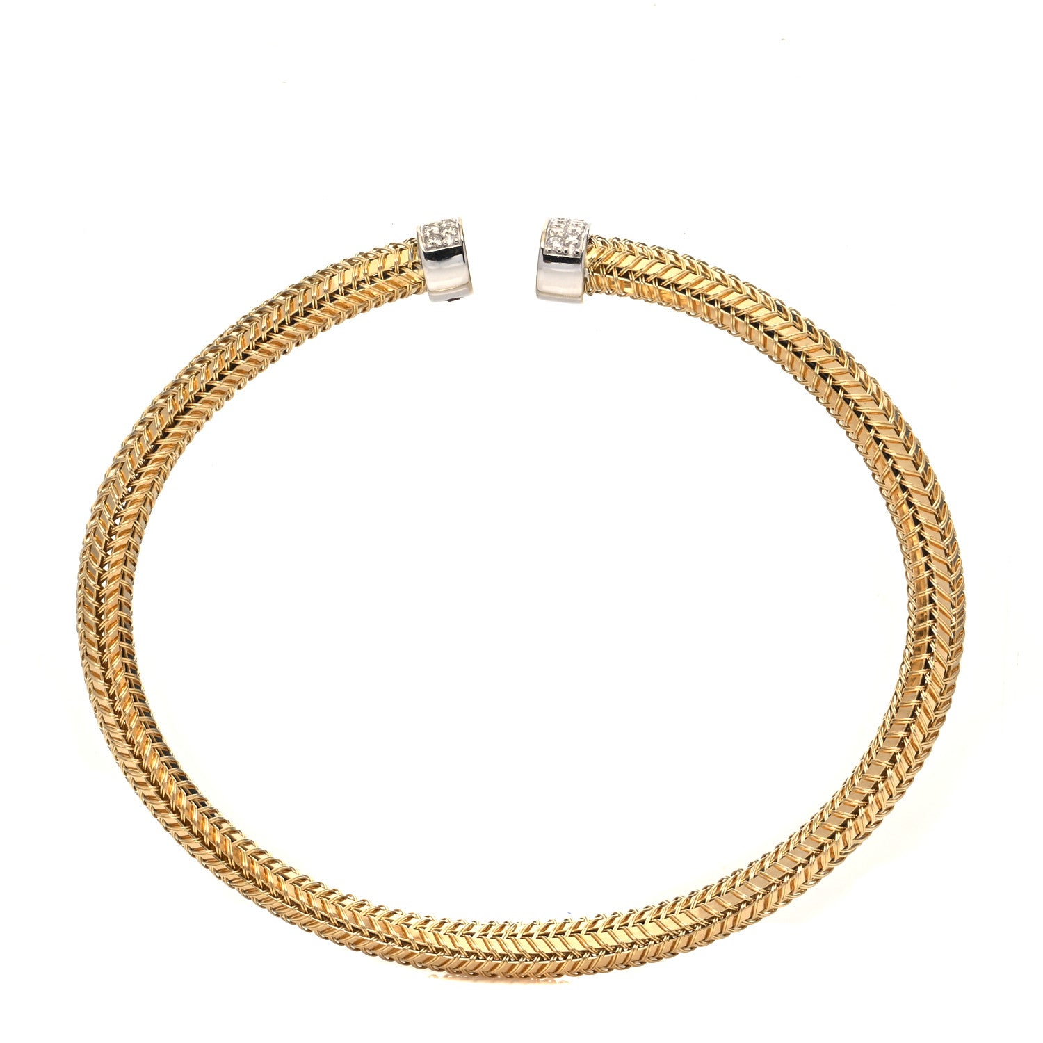 Roberto Coin 18K Yellow White Gold Diamond Woven Cuff Bracelet 3 of 4