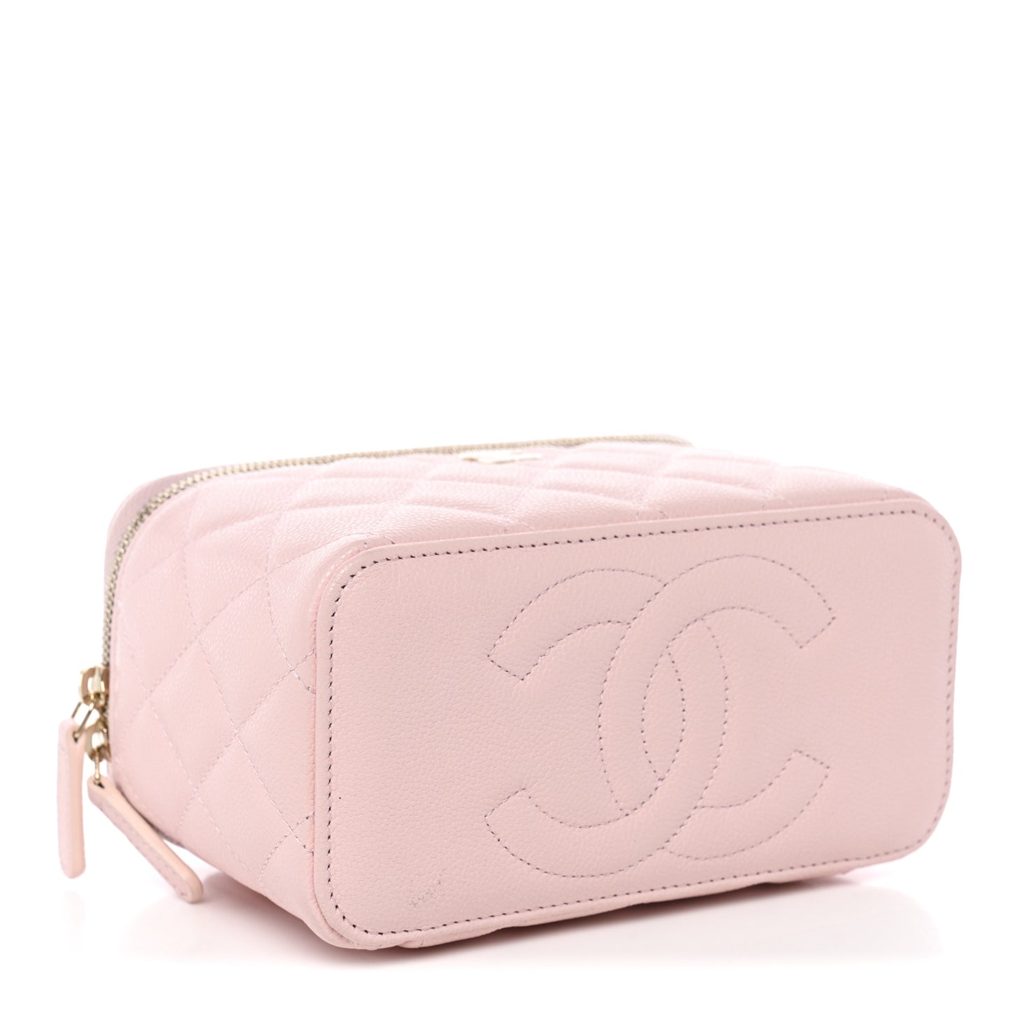 Caviar Quilted Small Vanity Case With Chain Light Pink