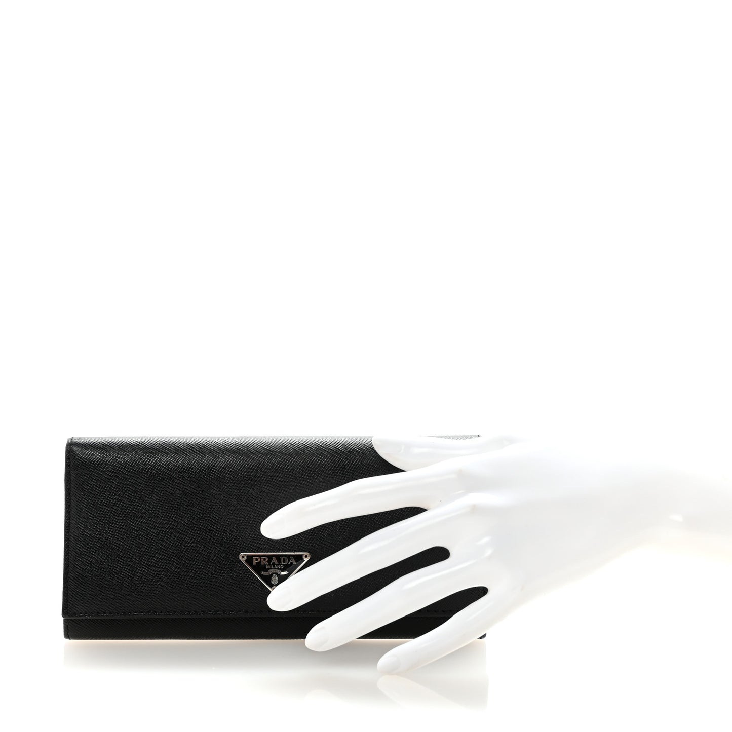Saffiano Triangle Logo Continental Flap Travel Wallet Black