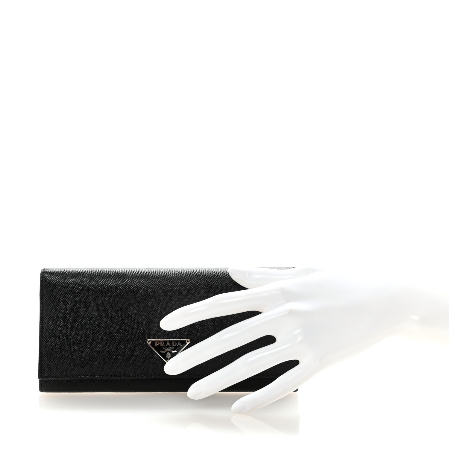 Prada Saffiano Triangle Logo Continental Flap Travel Wallet Black 2 of 8