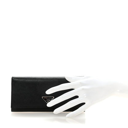 Prada Saffiano Triangle Logo Continental Flap Travel Wallet Black 2 of 8