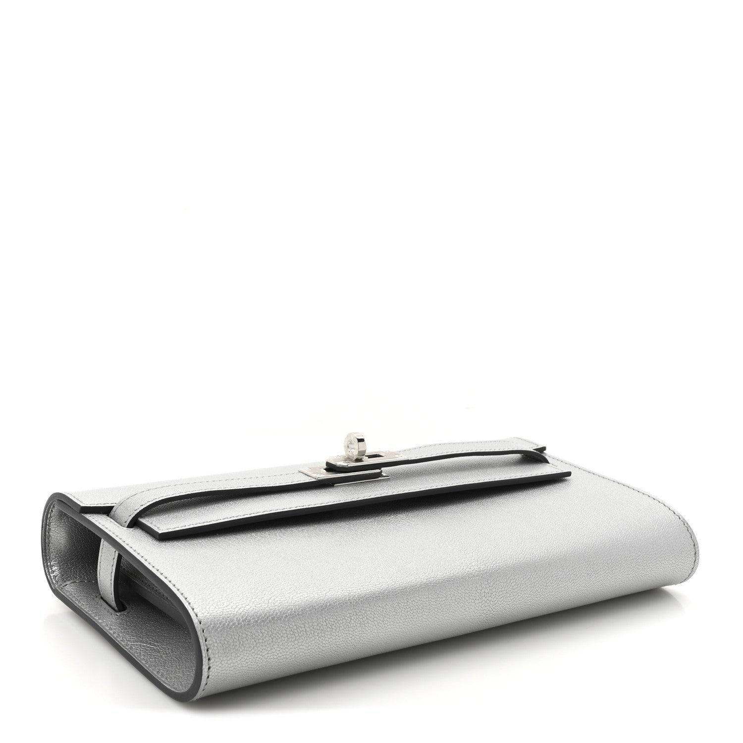 Hermes Metallic Chevre Chamkilight Kelly Wallet To Go Argent