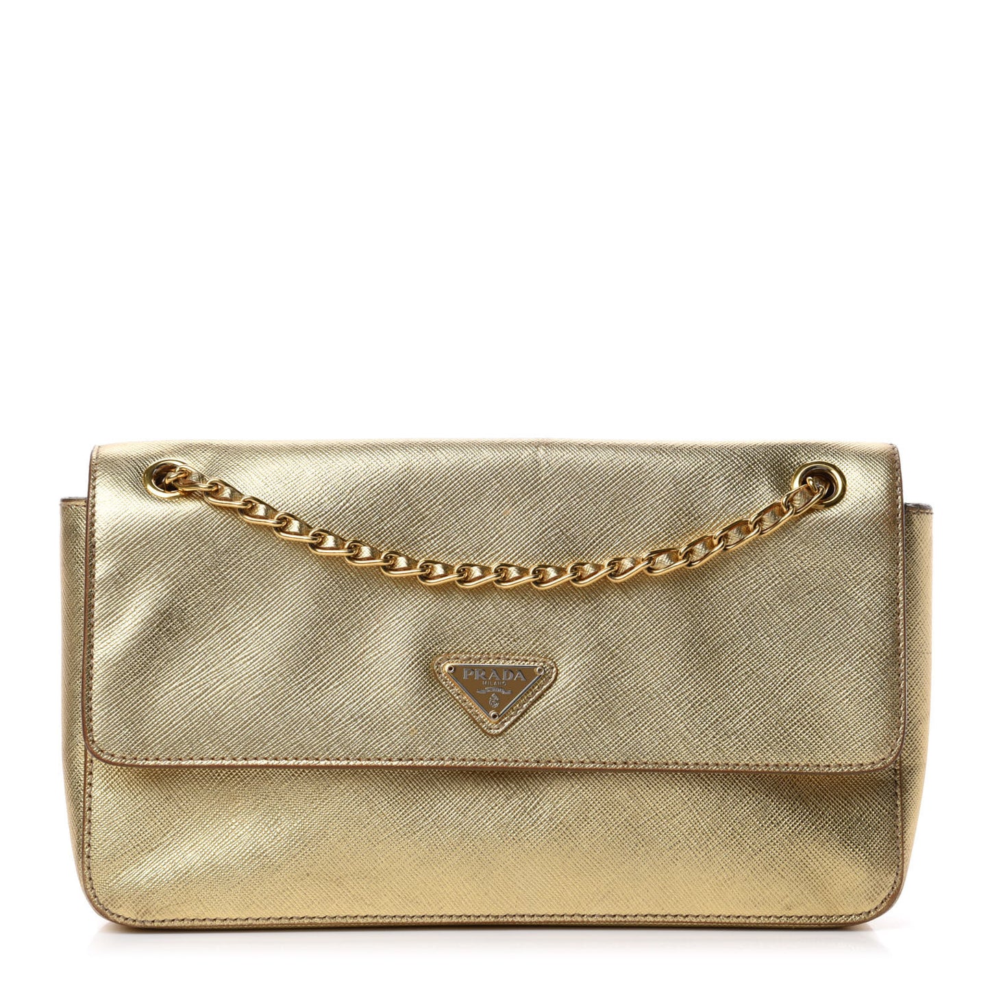 Metallic Saffiano Chain Shoulder Bag Platino