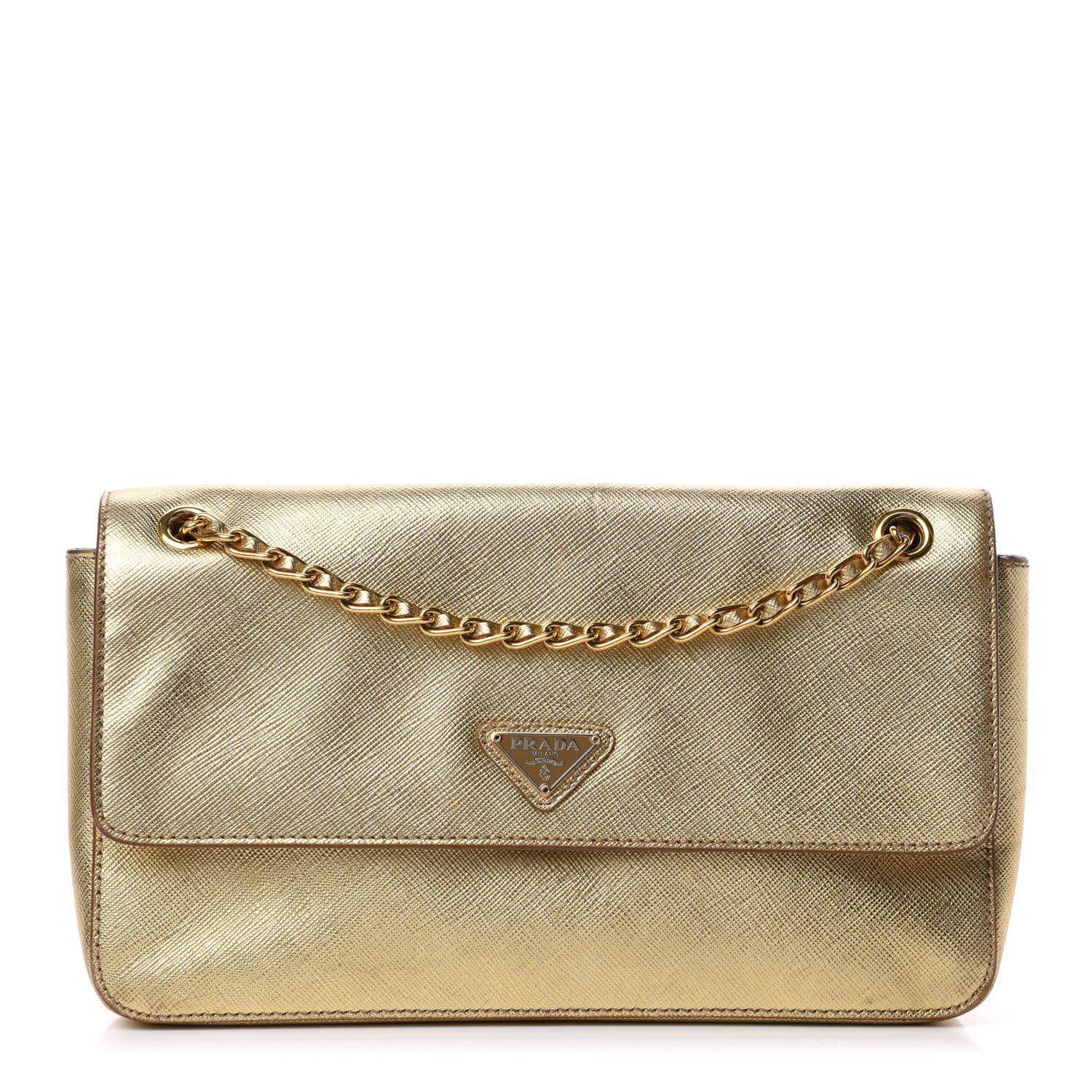 Prada Metallic Saffiano Chain Shoulder Bag Platino 1 of 13
