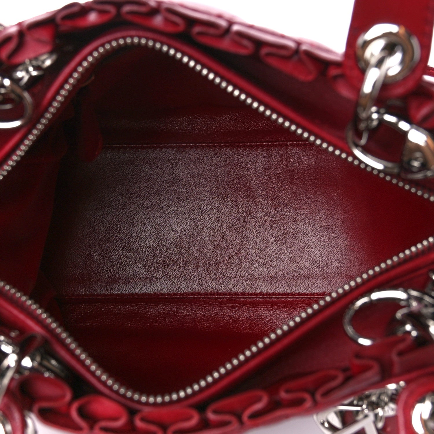 Christian Dior Lambskin Cannage Bow Medium Lady Dior Burgundy 5 of 10