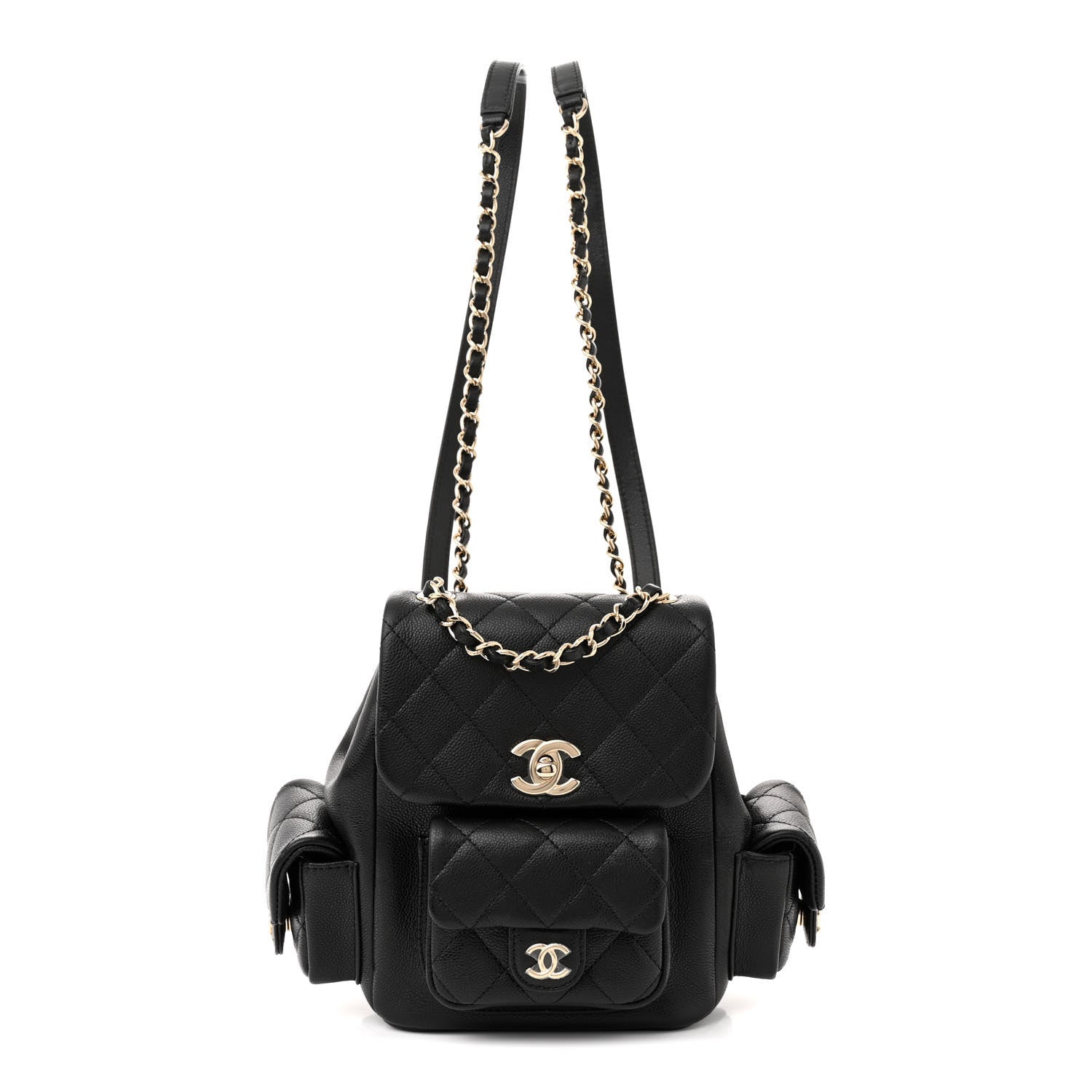 Chanel Shiny Caviar Quilted Small Pockets Drawstring Backpack Black 1 of 10