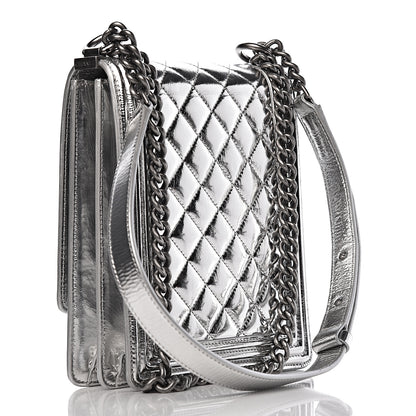 Chanel Metallic Goatskin Quilted North South Boy Flap Silver 3 of 11