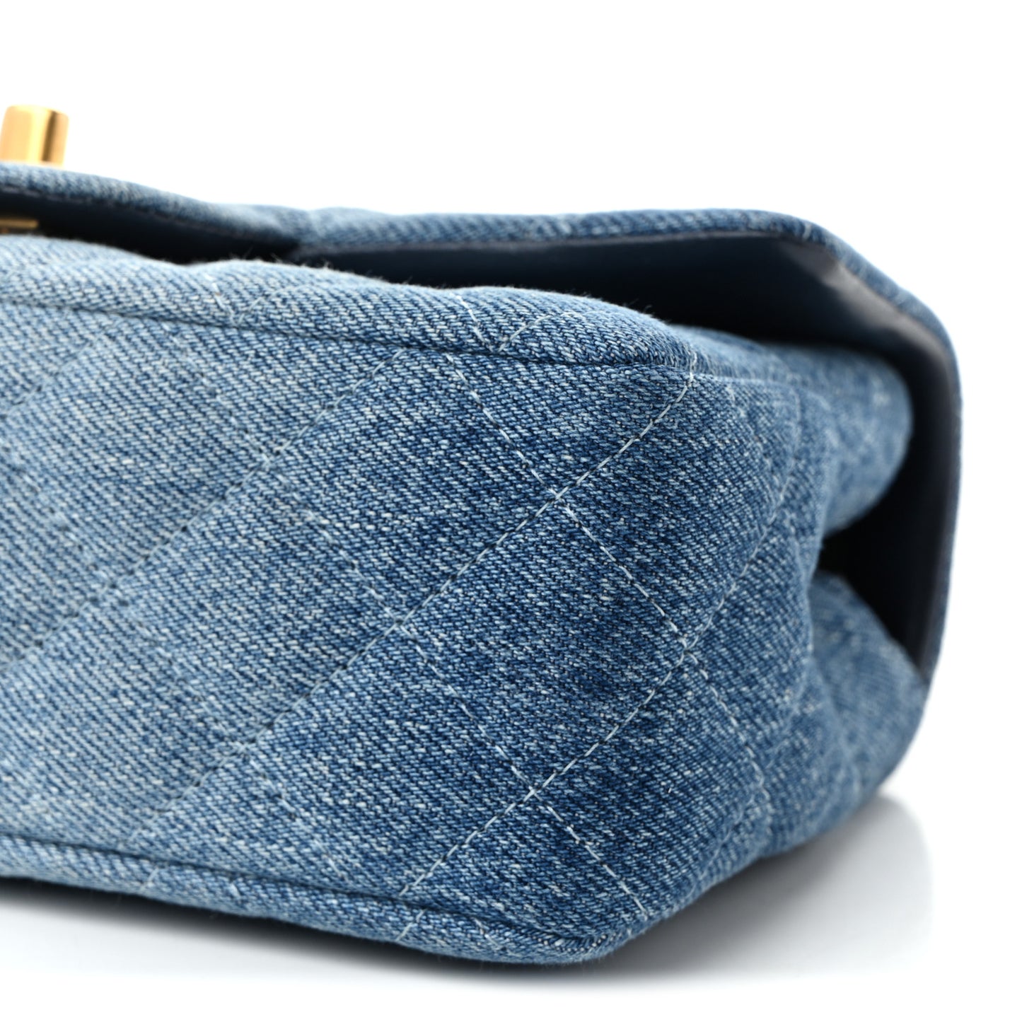 Washed Denim Quilted Mini Rectangular Flap Blue
