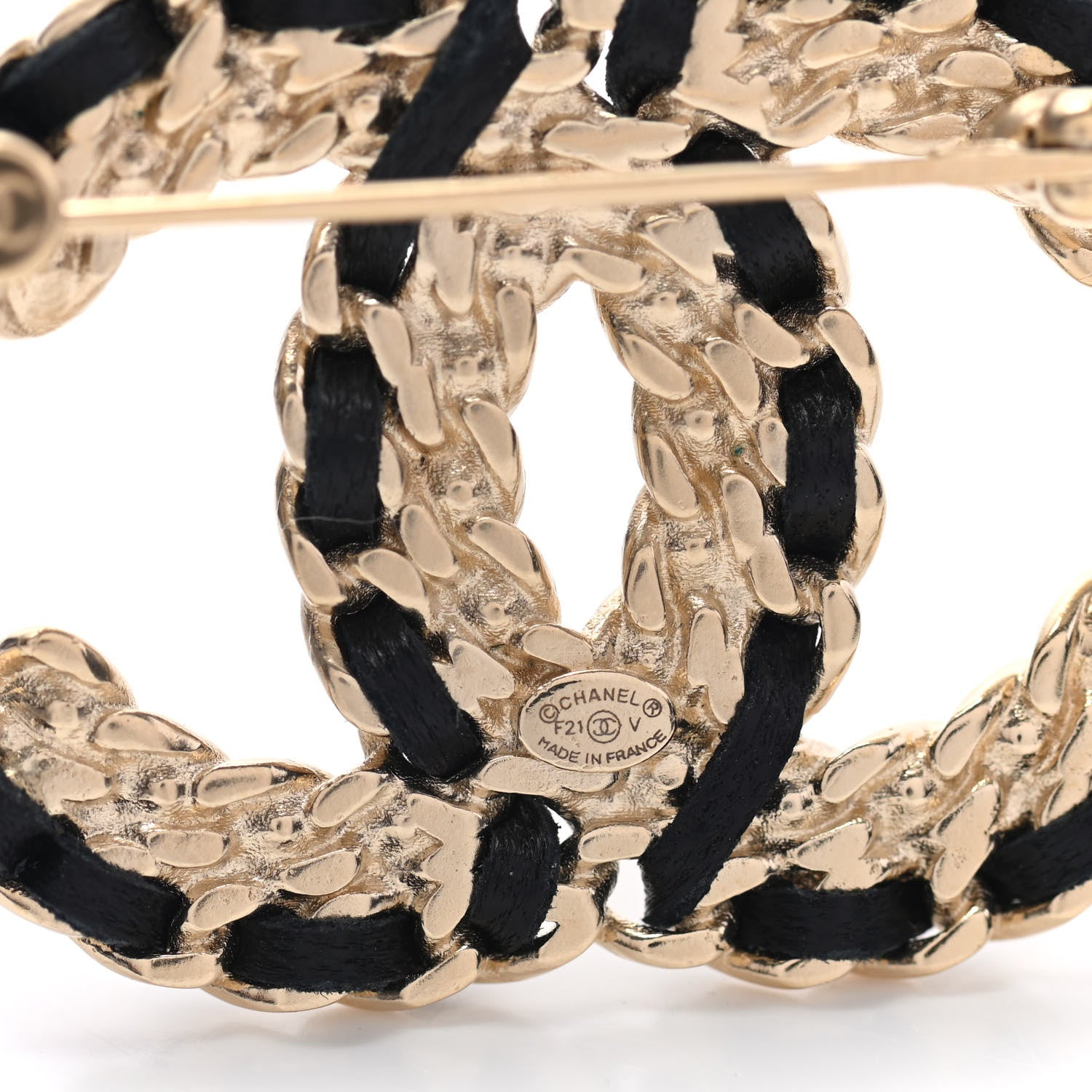 Chanel Lambskin Crystal Vintage Allure CC Chain Brooch Black Gold 4 of 5