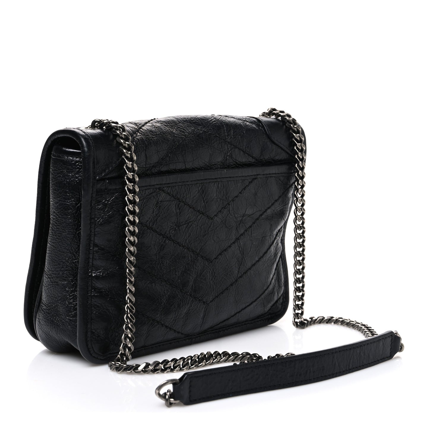 Crinkled Calfskin Matelasse Monogram Niki Chain Wallet Black