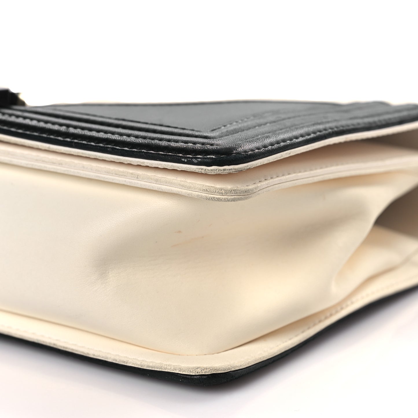 Glazed Calfskin Geometric Medium Boy Flap White Black