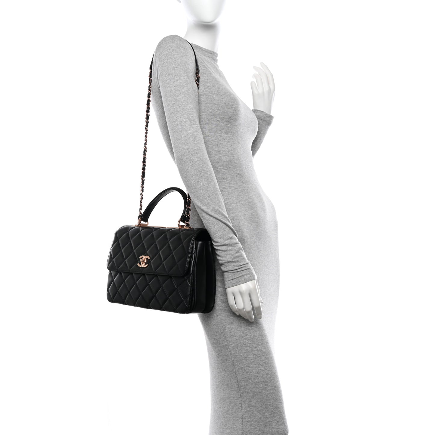Lambskin Quilted Medium Trendy CC Flap Dual Handle Bag Black
