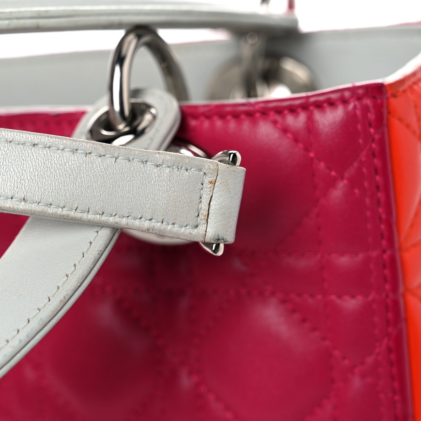 Lambskin Cannage Medium Tri-Color Lady Dior Fuchsia Orange