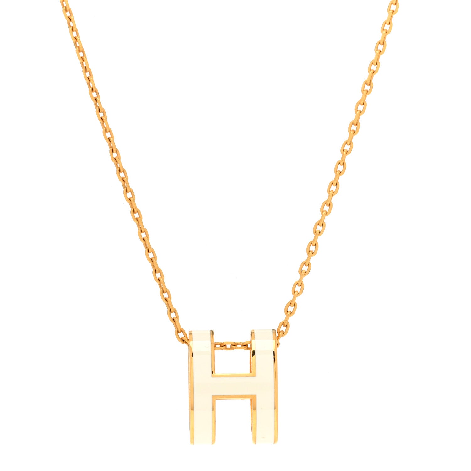 Hermes Lacquered Gold Pop H Pendant Necklace White 4 of 7