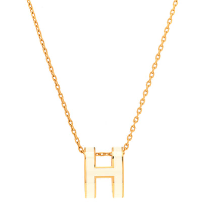 Hermes Lacquered Gold Pop H Pendant Necklace White 4 of 7
