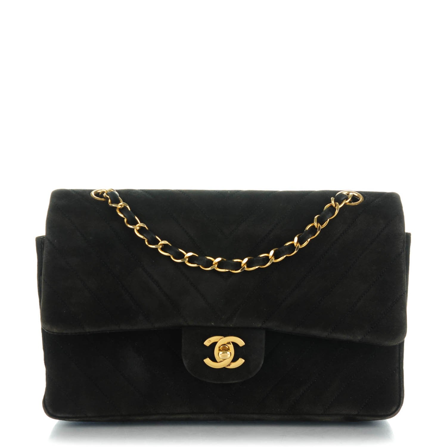Chanel Suede Chevron Medium Double Flap Bag Black 1 of 9