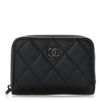 Chanel Lambskin Quilted Zip Coin Purse So Black 1 of 8