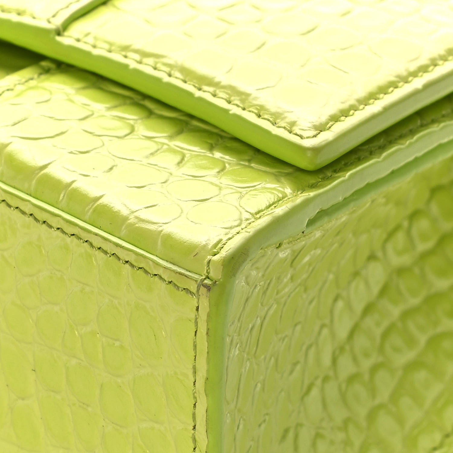 Balenciaga Shiny Calfskin Crocodile Embossed Small Hourglass Sling Shoulder Bag Lime 9 of 13