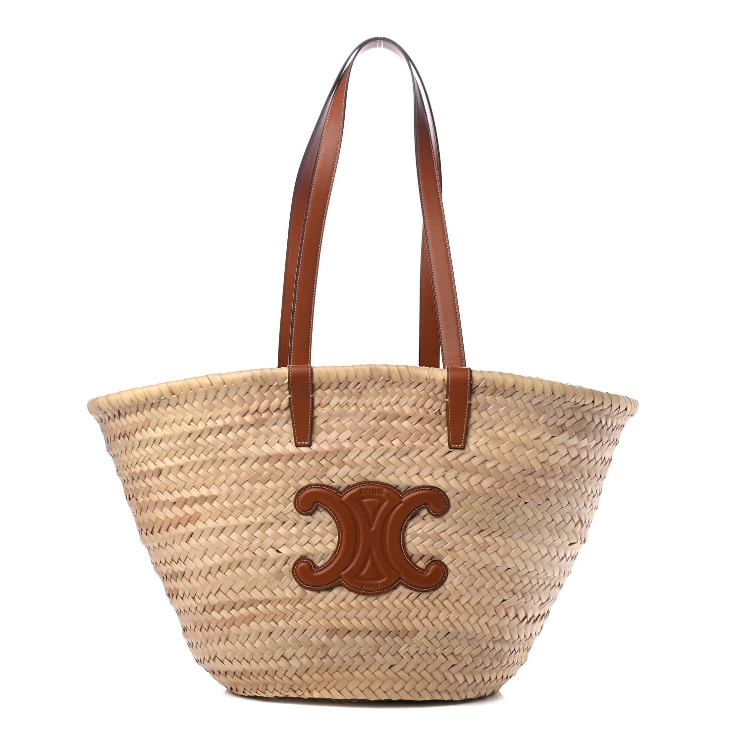 Celine Raffia Calfskin Triomphe Medium Panier Tan 1 of 6