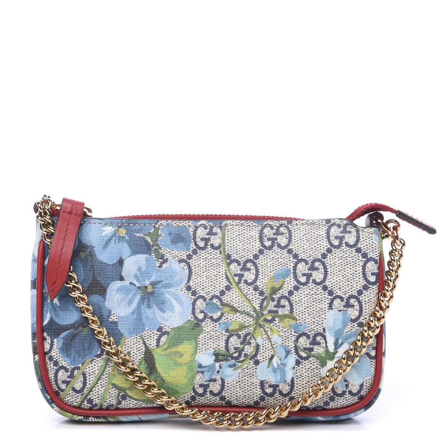 GG Supreme Monogram Blooms Mini Chain Bag Beige Blue Navy Hibiscus Red