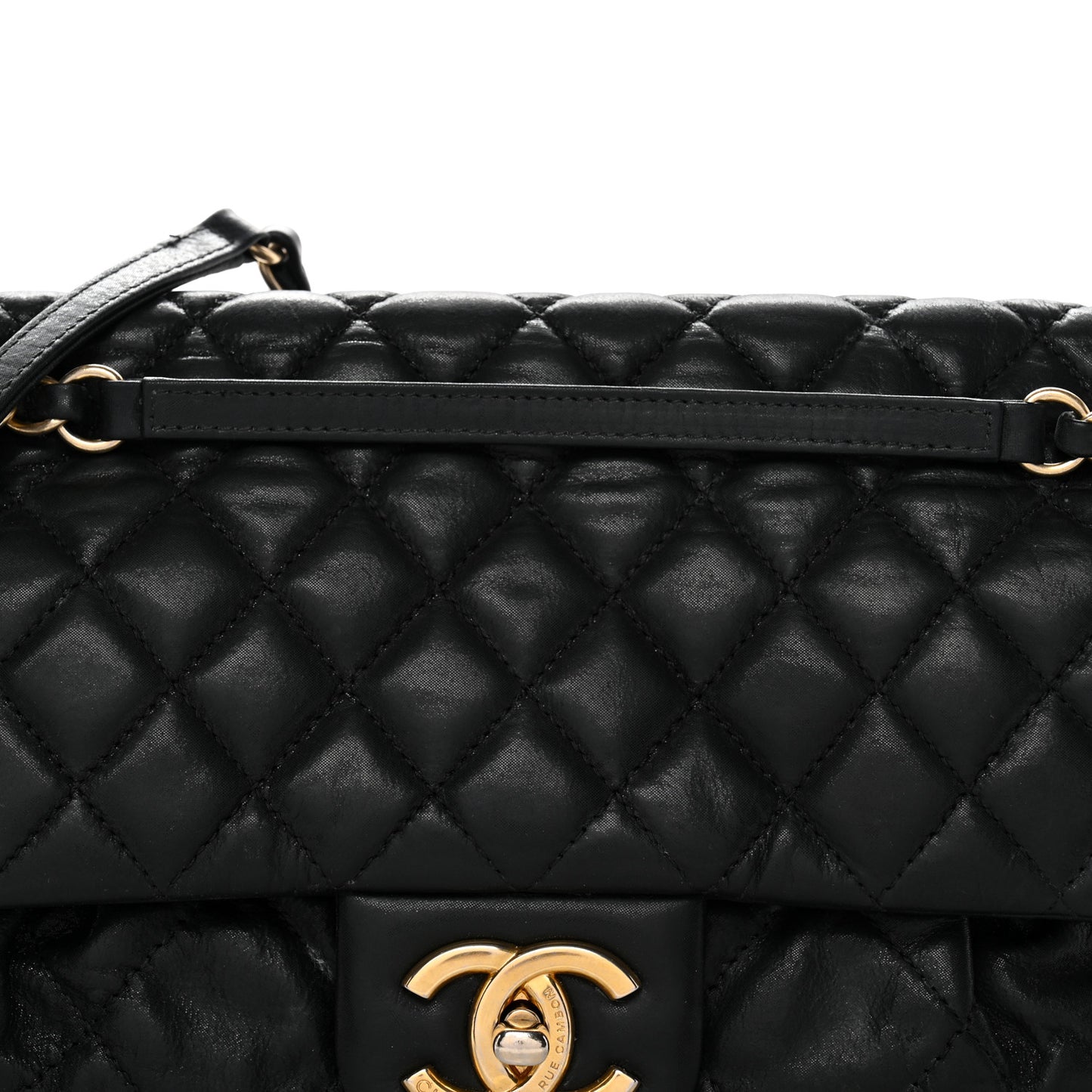 Iridescent Calfskin Large Chic Quilt Flap Black