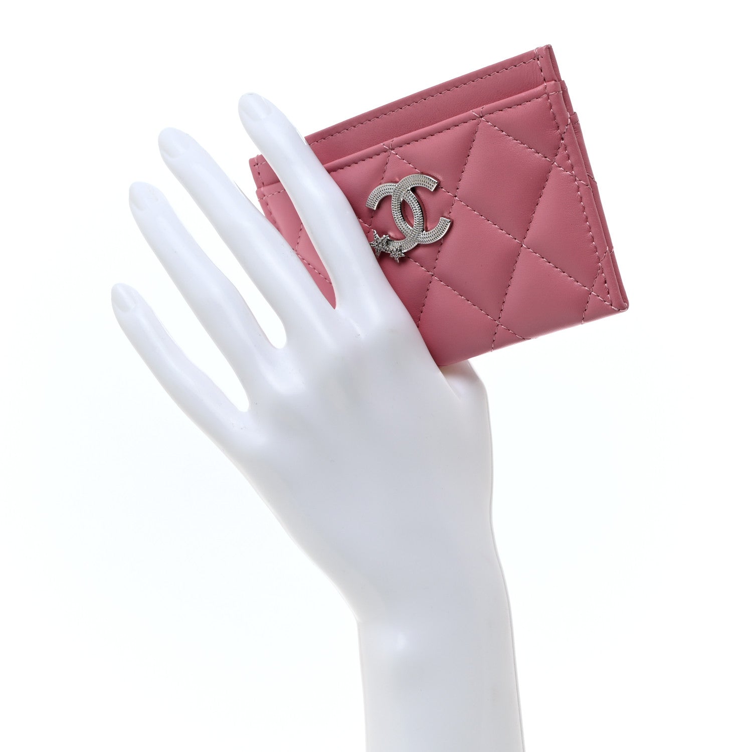 Chanel Lambskin Quilted Crystal Star Card Holder Pink 2 of 9