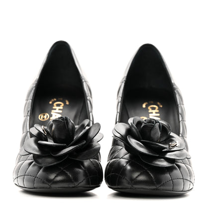 Chanel Lambskin Quilted Camellia Pumps 35 Black 5 of 18