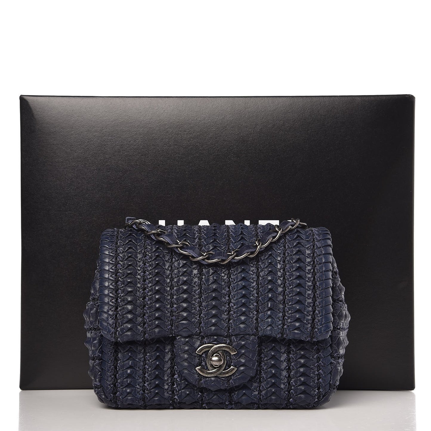 Lambskin Embroidered Small Flap Navy