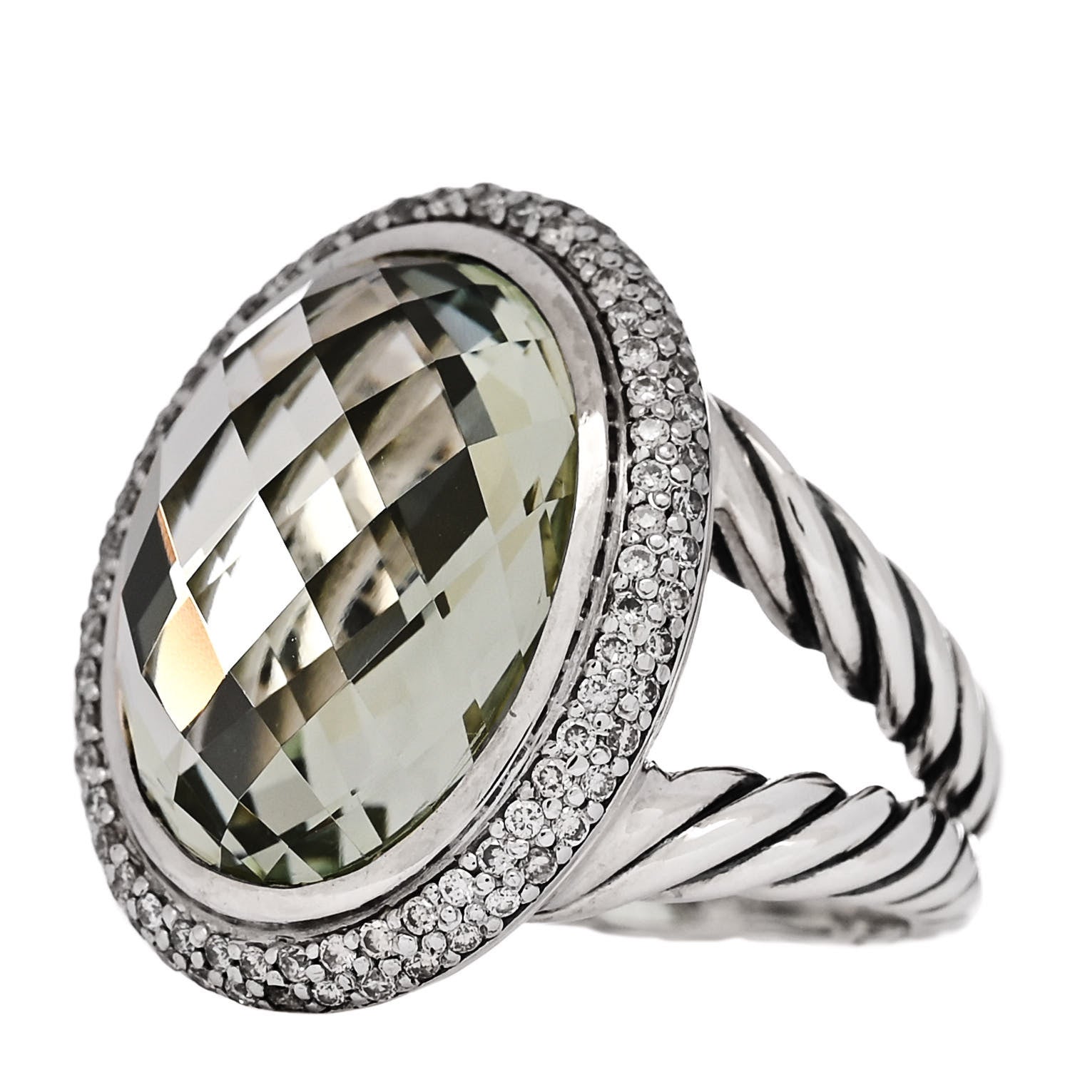 David Yurman Sterling Silver Diamond Prasiolite 18mm Signature Oval Ring 54 6.75 3 of 7