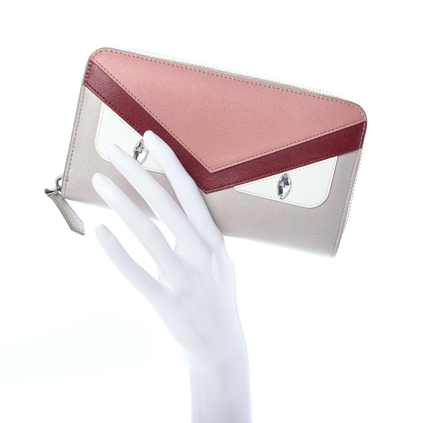 Vitello Elite Crystal Eye Monster Zip Around Wallet Grigio Polvere Ribes Multicolor