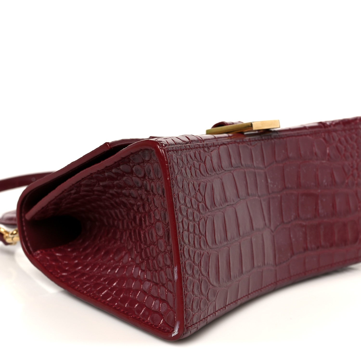 Balenciaga Shiny Calfskin Crocodile Embossed Small Hourglass Top Handle Bag Dark Red 9 of 10