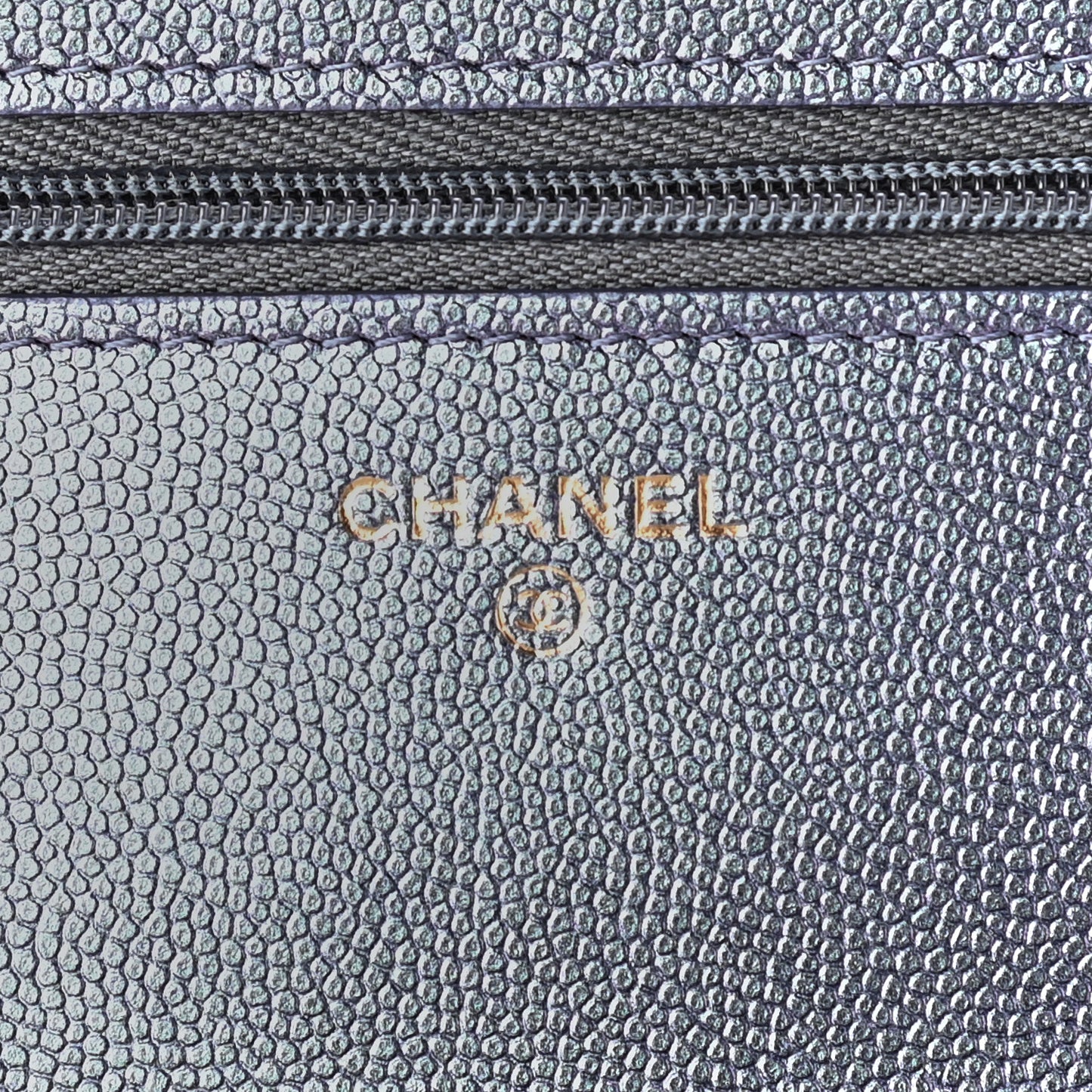 Iridescent Caviar Quilted Wallet On Chain WOC Dark Blue