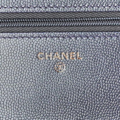 Chanel Iridescent Caviar Quilted Wallet On Chain WOC Dark Blue 5 of 9
