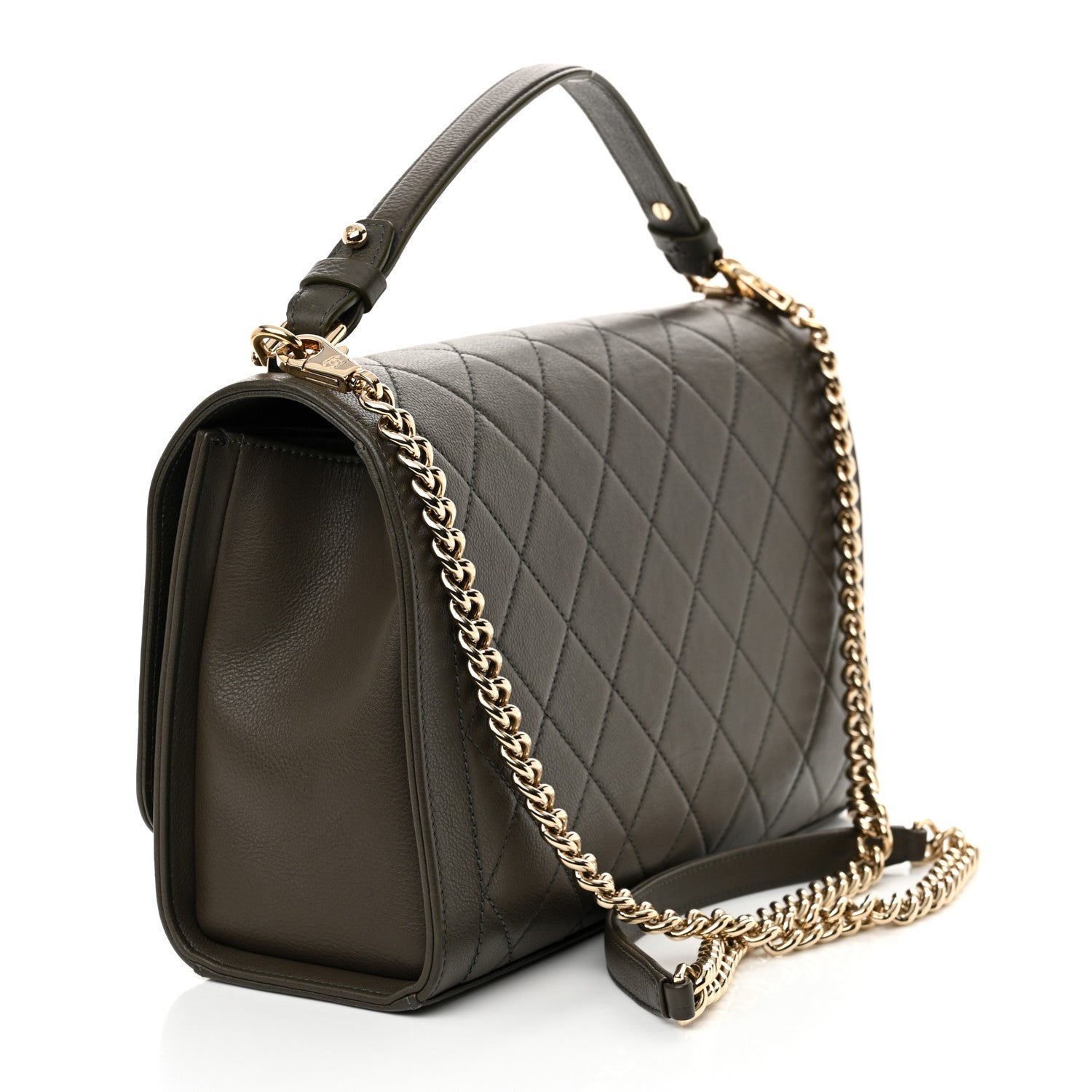 Chanel Grained Calfskin Quilted Large Label Click Flap Bag Khaki Khaki 3 of 11