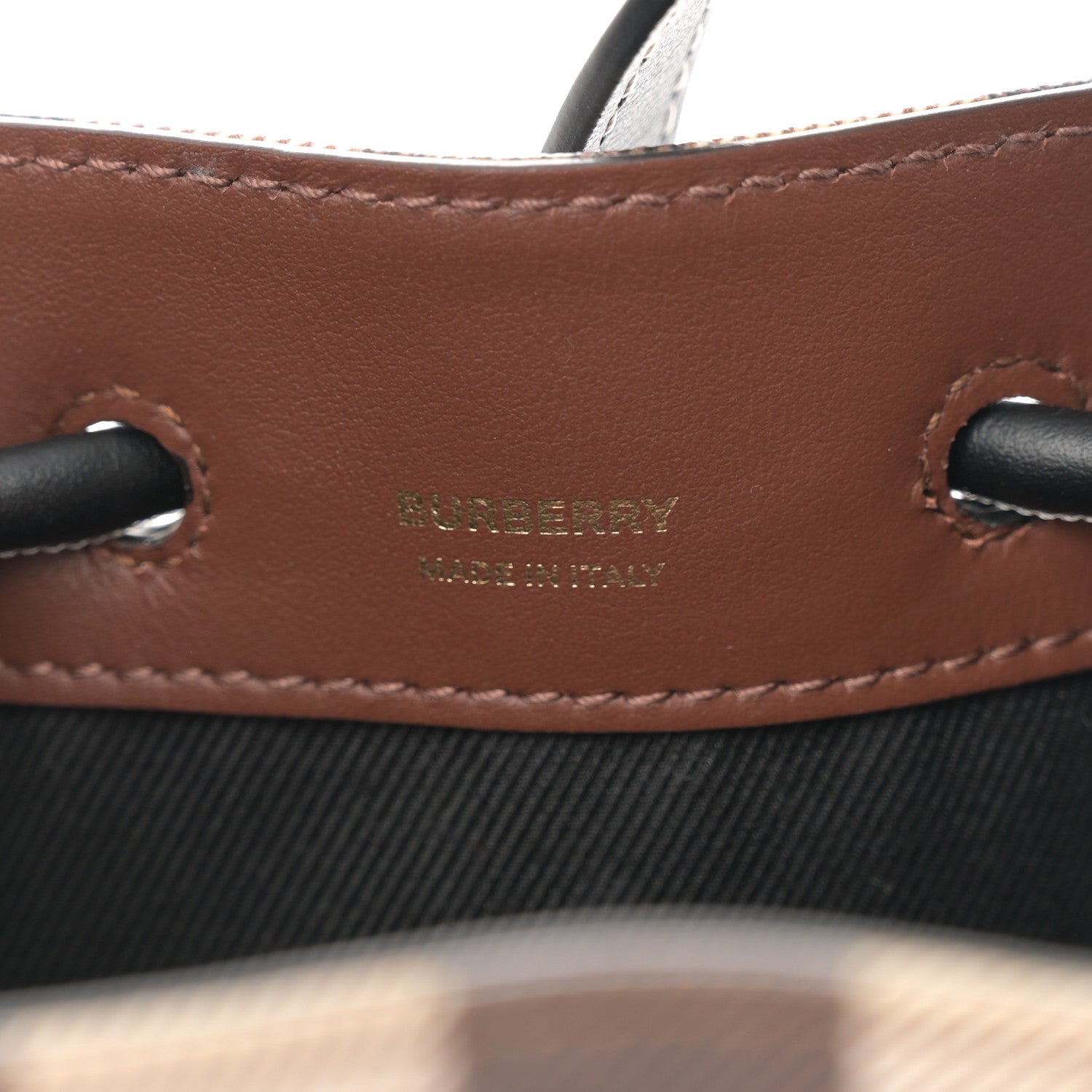 Burberry Giant Check Calfskin TB Bucket Bag Dark Birch 6 of 9