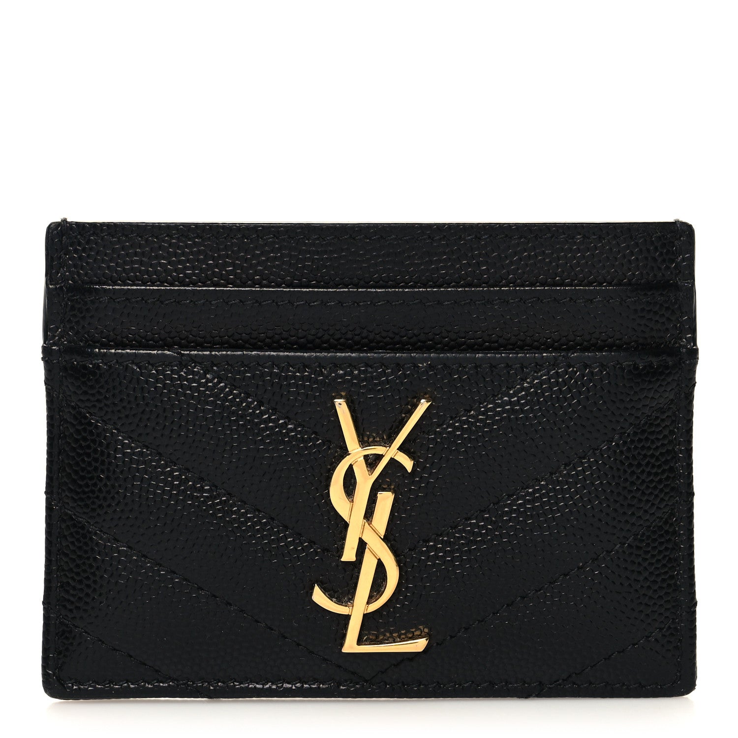 Saint Laurent Grain De Poudre Matelasse Chevron Monogram Credit Card Case Black 1 of 9