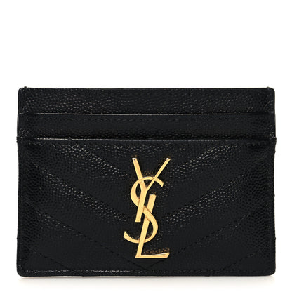 Saint Laurent Grain De Poudre Matelasse Chevron Monogram Credit Card Case Black 1 of 9